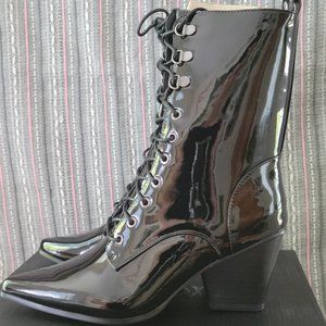 Dolls Kill WIDOW Punk Coven Patent Lace-up Ankle Boots sz 9 BNIB goth witch